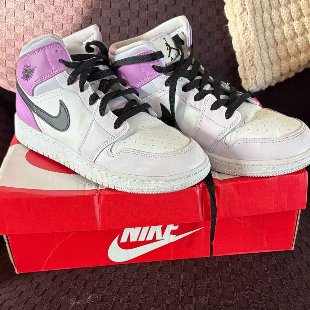 Nike Air Jordan 1 High Lavender and White Sneakers